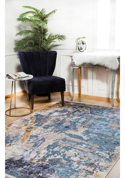 Cita Mavi Modern Etnik Desenli Makinada Yıkanabilir Hav Toz Vermez Leke Tutmayan Kaymaz Taban Dijital Makine Baskı Salon Yolluk Mutfak Halı fiyatları