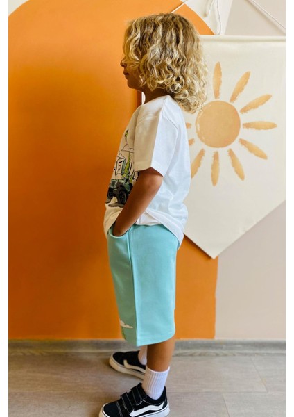 Erkek Çocuk Şortlu Takım Maceracı Dinozor Baskılı 2-6 Yaş, Beyaz fiyatları