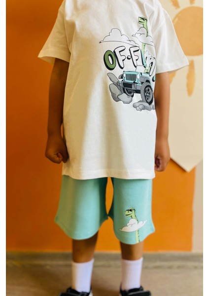 Erkek Çocuk Şortlu Takım Maceracı Dinozor Baskılı 2-6 Yaş, Beyaz modelleri