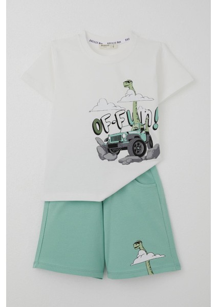 Erkek Çocuk Şortlu Takım Maceracı Dinozor Baskılı 2-6 Yaş, Beyaz indirimleri