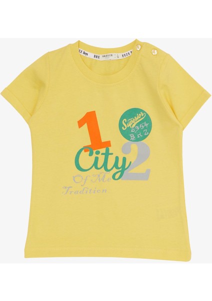 Erkek Çocuk Şortlu Takım Şehir Temalı Yazı Baskılı 1-4 Yaş, Sarı indirimleri
