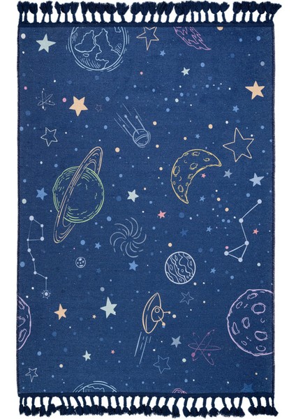 Lelystad Çocuk Lacivert Polyester Dikdörtgen Modern Desenli Pamuk Makinada Yıkanabilir Hav Toz Vermez Leke Tutmayan Kaymaz Taban Dijital Makine Baskı Salon Yolluk Mutfak Halı