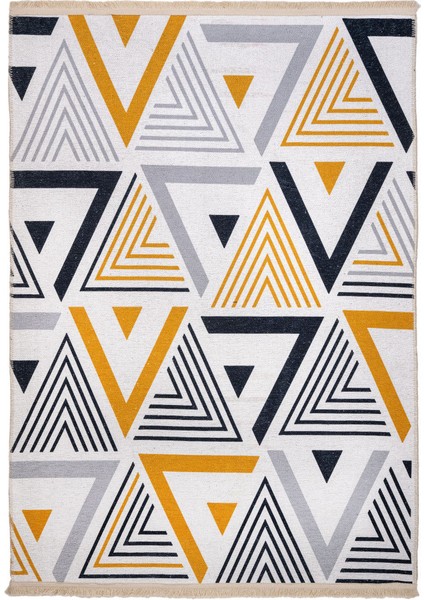 Enschede Geometrik Sarı Polyester Dikdörtgen Modern Desenli Pamuk Makinada Yıkanabilir Hav Toz Vermez Leke Tutmayan Kaymaz Taban Dijital Makine Baskı Salon Yolluk Mutfak Halı