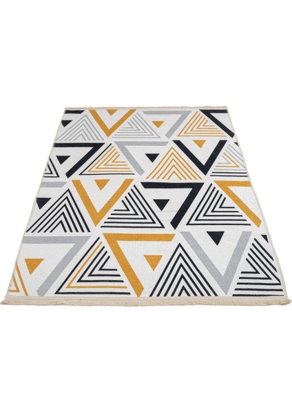 Enschede Geometrik Sarı Polyester Dikdörtgen Modern Desenli Pamuk Makinada Yıkanabilir Hav Toz Vermez Leke Tutmayan Kaymaz Taban Dijital Makine Baskı Salon Yolluk Mutfak Halı fiyatları