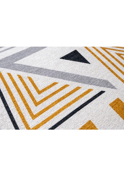 Enschede Geometrik Sarı Polyester Dikdörtgen Modern Desenli Pamuk Makinada Yıkanabilir Hav Toz Vermez Leke Tutmayan Kaymaz Taban Dijital Makine Baskı Salon Yolluk Mutfak Halı fırsatları