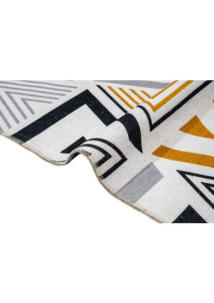 Enschede Geometrik Sarı Polyester Dikdörtgen Modern Desenli Pamuk Makinada Yıkanabilir Hav Toz Vermez Leke Tutmayan Kaymaz Taban Dijital Makine Baskı Salon Yolluk Mutfak Halı indirimleri