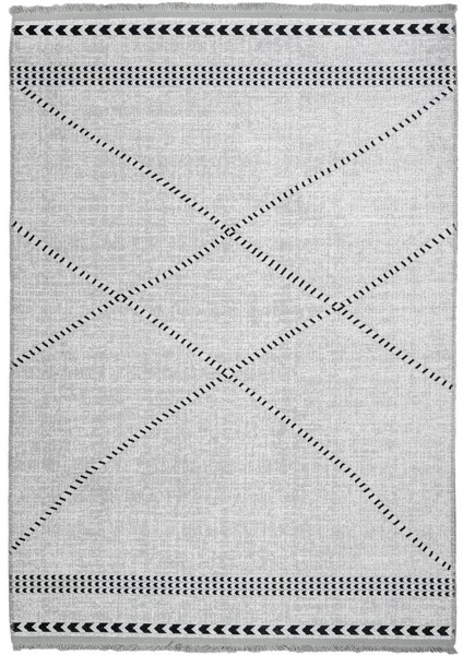 Heerlen Geometrik Gri Polyester Dikdörtgen Modern Desenli Pamuk Makinada Yıkanabilir Hav Toz Vermez Leke Tutmayan Kaymaz Taban Dijital Makine Baskı Salon Yolluk Mutfak Halı