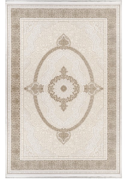 Shivpuri Klasik Krem Akrilik Dikdörtgen Modern Desenli Akrilik Hav Vermeyen Leke Tutmayan Kolay Temizlenen Yumuşak Makine Salon Yolluk Mutfak Halı