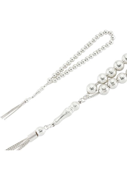 Yuvarlak Kesim 925 Ayar Gümüş Tesbih