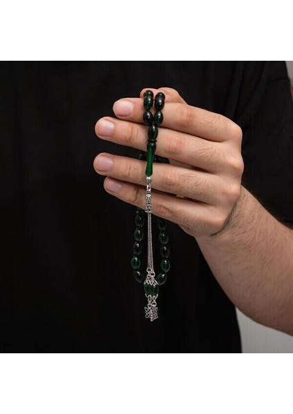 Sıkma Kehribar 925 Ayar Gümüş Tesbih