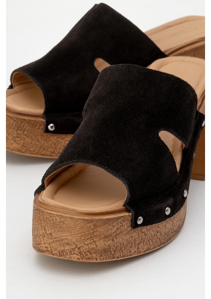 Kadın Platform Topuk Takunya Terlik Gerçek Süet Deri Zy 8245 Siyah modelleri