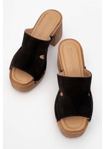 Kadın Platform Topuk Takunya Terlik Gerçek Süet Deri Zy 8245 Siyah indirimleri