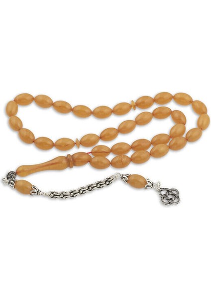 Arpa Sıkma Kehribar 925 Ayar Gümüş Tesbih