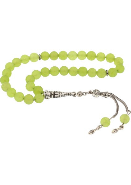 Doğal Taşlı Yeşil Yeşim Taşlı Gümüş Tesbih