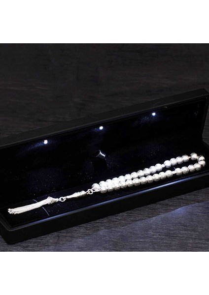 Işıklı Kutu Hediyeli Yuvarlak Kesim 925 Ayar Gümüş Tesbih