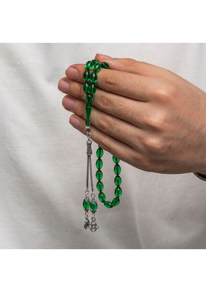 Sıkma Kehribar 925 Ayar Gümüş Tesbih