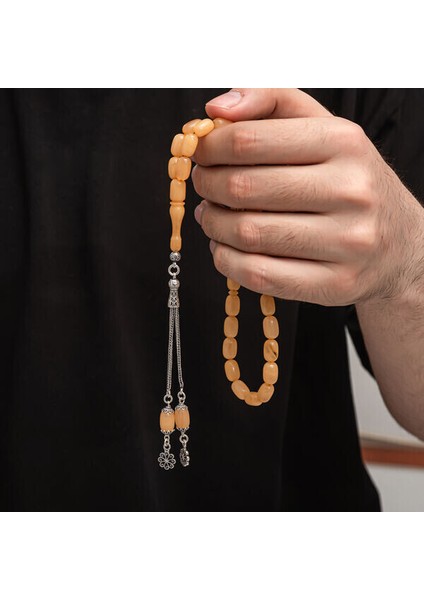 Sıkma Kehribar 925 Ayar Gümüş Tesbih