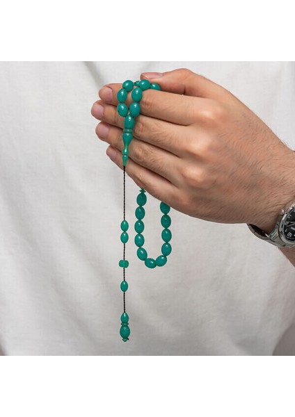 Sıkma Kehribar 925 Ayar Gümüş Tesbih