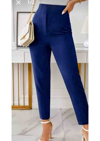 Kadın Lacivert Yüksek Bel, Havuç Paça Zra Model Pantolon