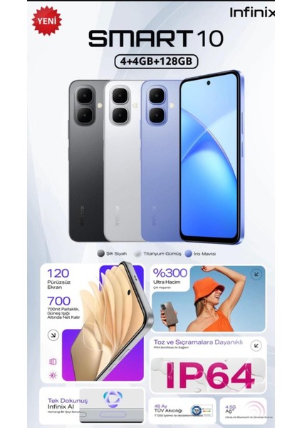 Smart 10 128GB 4+4 Ram Silver