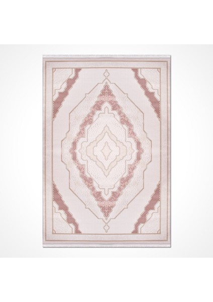 Mckinley Çerçeveli Pembe Akrilik Dikdörtgen Modern Desenli Akrilik Hav Vermeyen Leke Tutmayan Kolay Temizlenen Yumuşak Makine Salon Yolluk Mutfak Halı