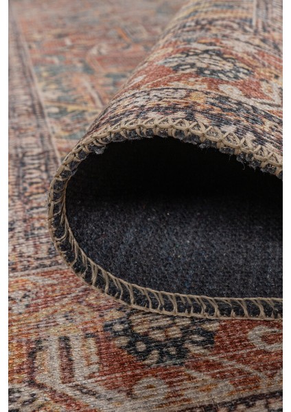 Pampelonne Eskitme Kırmızı Polyester Dikdörtgen Modern Desenli Pamuk Makinada Yıkanabilir Hav Toz Vermez Leke Tutmayan Kaymaz Taban Dijital Makine Baskı Salon Yolluk Mutfak Halı indirimleri