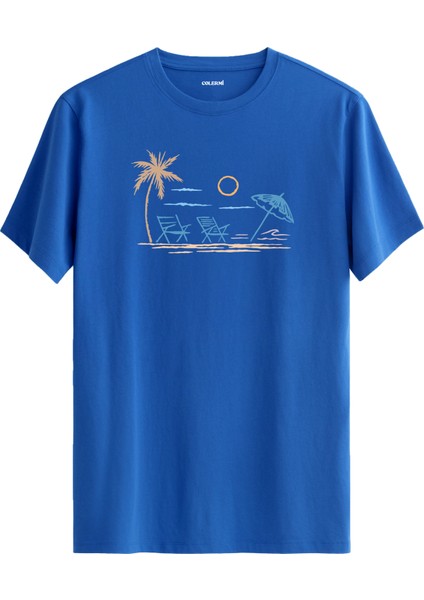 Palmiye Plaj Baskılı Yazlık Günlük Rahat Sokak Modası %100 Pamuk Tişört