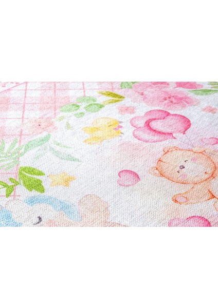 Alphen Çocuk Pembe Polyester Dikdörtgen Modern Desenli Pamuk Makinada Yıkanabilir Hav Toz Vermez Leke Tutmayan Kaymaz Taban Dijital Makine Baskı Salon Yolluk Mutfak Halı fırsatları