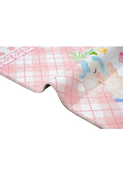 Alphen Çocuk Pembe Polyester Dikdörtgen Modern Desenli Pamuk Makinada Yıkanabilir Hav Toz Vermez Leke Tutmayan Kaymaz Taban Dijital Makine Baskı Salon Yolluk Mutfak Halı indirimleri
