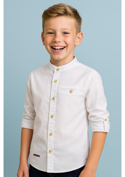 Erkek Çocuk Gömlek Armalı Düğmeli 3-7 Yaş, Beyaz