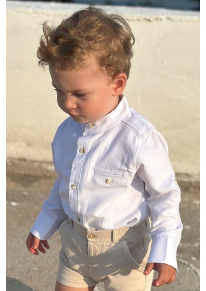 Erkek Çocuk Gömlek Armalı Düğmeli 3-7 Yaş, Beyaz fiyatları