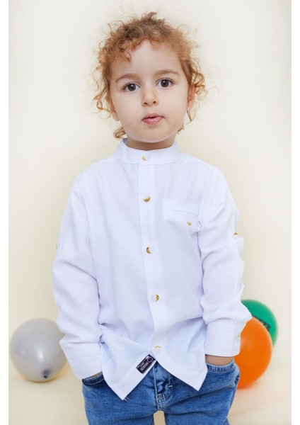 Erkek Çocuk Gömlek Armalı Düğmeli 3-7 Yaş, Beyaz indirimleri