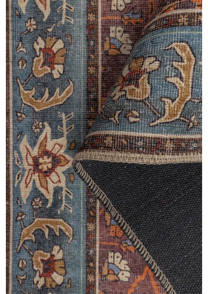 Kilifi Çerçeveli Mavi Polyester Dikdörtgen Modern Desenli Pamuk Makinada Yıkanabilir Hav Toz Vermez Leke Tutmayan Kaymaz Taban Dijital Makine Baskı Salon Yolluk Mutfak Halı fırsatları