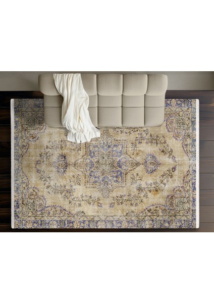 Lacivert Klasik Etnik Modern Desenli Pamuk Makinada Yıkanabilir Hav Toz Vermez Leke Tutmayan Kaymaz Taban Dijital Makine Baskı Salon Yolluk Mutfak Halı fiyatları