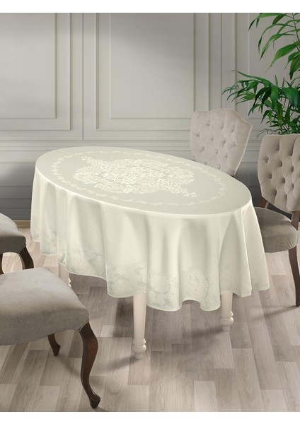 Masa Örtüsü Jakarlı Sıvı Geçirmez Dore Oval