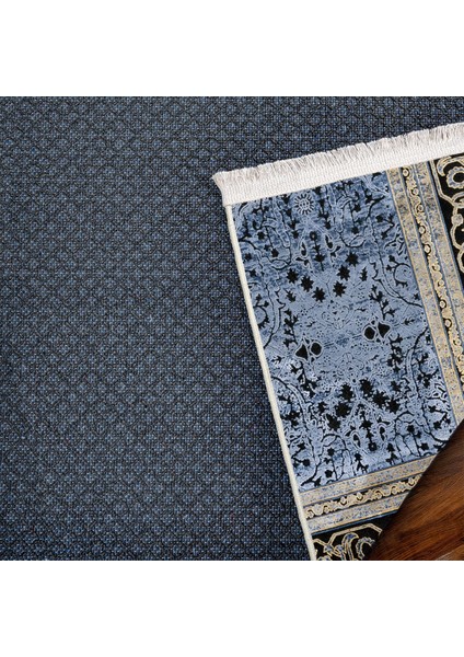 Lacivert Klasik Etnik Modern Desenli Pamuk Makinada Yıkanabilir Hav Toz Vermez Leke Tutmayan Kaymaz Taban Dijital Makine Baskı Salon Yolluk Mutfak Halı indirimleri