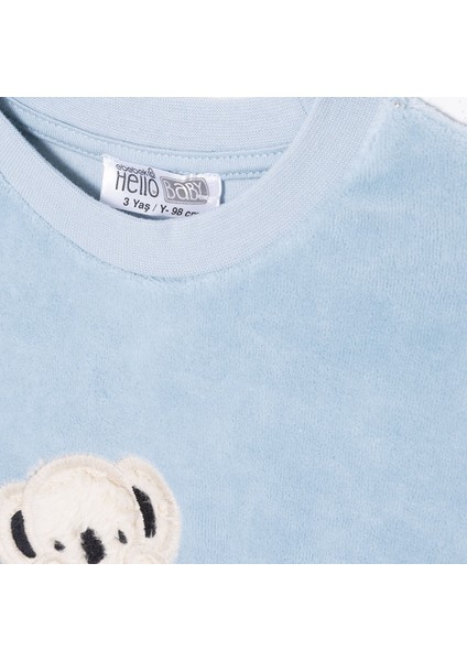 Erkek Bebek Kadife Pijama Takımı Bisiklet Yaka Uzun Kol Ribanalı Paça modelleri