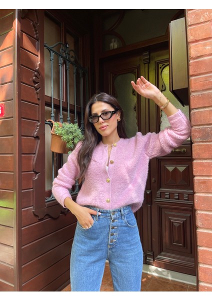 HRK0003 Kadın Teddy Peluş Havlu Örgü Gold Düğmeli Triko Hırka indirimleri