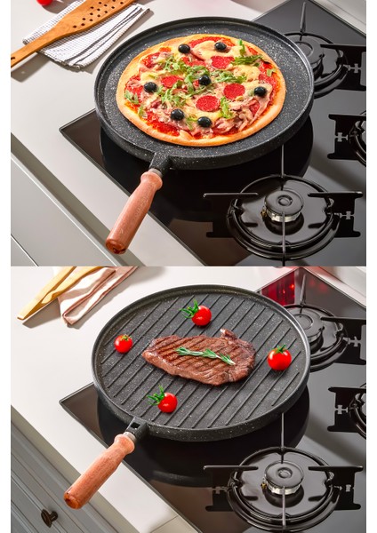 34 cm Döküm Granit Gözleme Bazlama Tavası Çift Taraflı