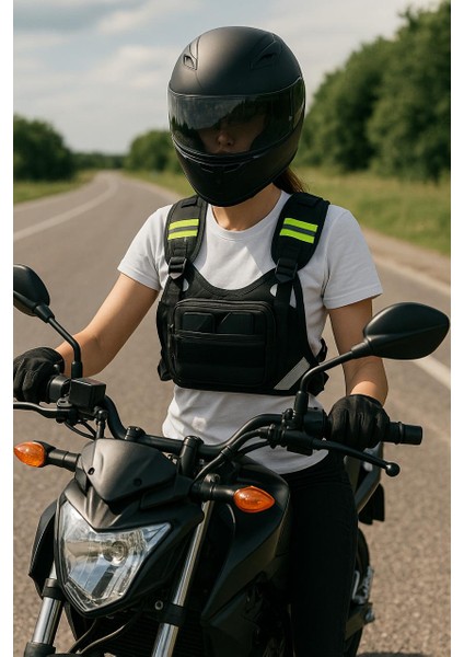 Reflektörlü Motorcu Göğüs Çantası – Su Geçirmez, Çok Cepli Yeni Nesil