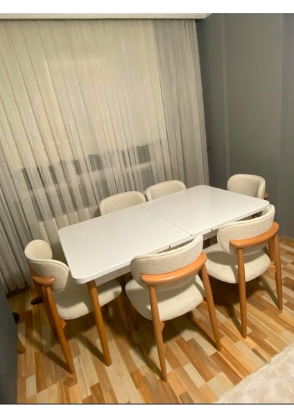 Ligna Beyaz 80X132 Açılabilir Mdf Masa Yemek Odası Takımı, Mutfak Takımı 6 Adet Sandalye fiyatları