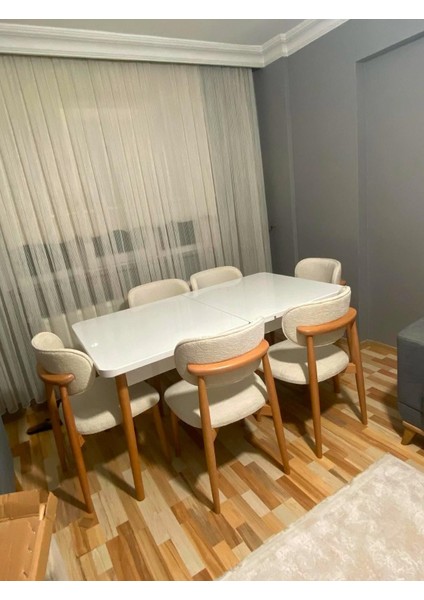 Ligna Beyaz 80X132 Açılabilir Mdf Masa Yemek Odası Takımı, Mutfak Takımı 6 Adet Sandalye modelleri