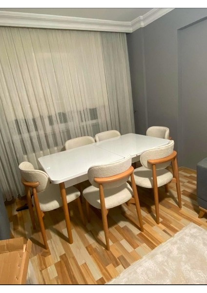 Ligna Beyaz 80X132 Açılabilir Mdf Masa Yemek Odası Takımı, Mutfak Takımı 6 Adet Sandalye fırsatları