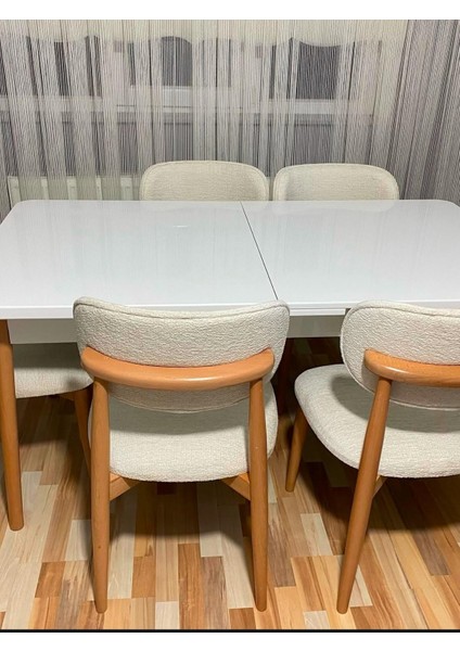 Ligna Beyaz 80X132 Açılabilir Mdf Masa Yemek Odası Takımı, Mutfak Takımı 6 Adet Sandalye indirimleri