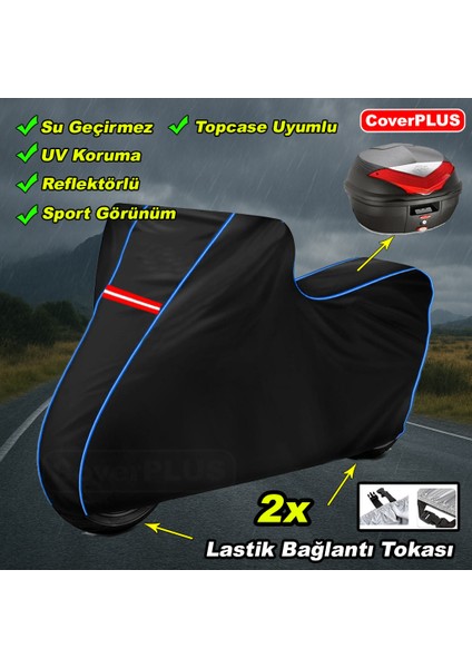 Rks Siesta Pro Arka Çanta Uyumlu Branda Siyah Mavi-Dikişli Reflektörlü Motosiket Brandası Motor Örtüsü Çadır Su Geçirmez Motosiklet Kılıfı Motor Brandası indirimleri