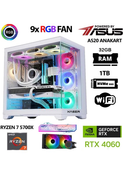 Sword X32 White Edition Ryzen 7 5700X 32GB Ram 1tb M.2 Nvme SSD 8gb RTX4060 Sıvı Soğutmalı Masaüstü Oyuncu Bilgisayarı