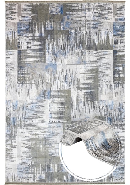 Modern Mavi Akrilik Dikdörtgen Modern Desenli Akrilik Hav Vermeyen Leke Tutmayan Kolay Temizlenen Yumuşak Makine Salon Yolluk Mutfak Halı