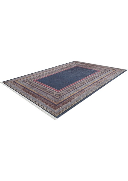 Sialkot Lacivert Çerçeveli Etnik Modern Desenli Makinada Yıkanabilir Hav Toz Vermez Leke Tutmayan Kaymaz Taban Dijital Makine Baskı Salon Yolluk Mutfak Halı fiyatları