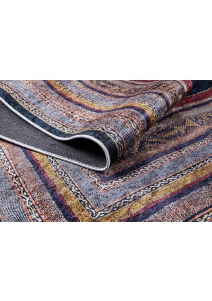 Sialkot Lacivert Çerçeveli Etnik Modern Desenli Makinada Yıkanabilir Hav Toz Vermez Leke Tutmayan Kaymaz Taban Dijital Makine Baskı Salon Yolluk Mutfak Halı fırsatları