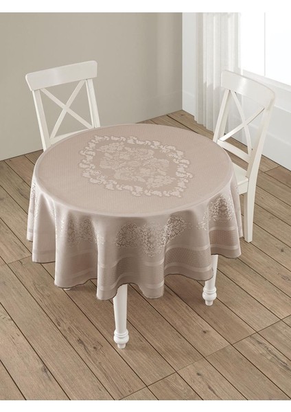 Pano Jakarlı Caramel Yuvarlak Masa Örtüsü modelleri
